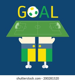 Hands holding Soccer field ,vector,illustration.