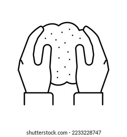 manos sosteniendo el suelo en el vector de icono de línea de mano. las manos con la tierra en las manos firman. símbolo de contorno aislado ilustración negra