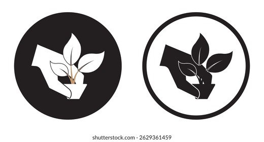 Hands holding soil with plant flat line icon. Plant, sprout in a hand icon. Line, glyph and filled outline colorful version, Hand holding plant outline and filled vector sign. Symbol eps 10