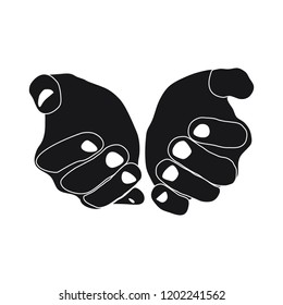 hands holding something round on the white background black symbol