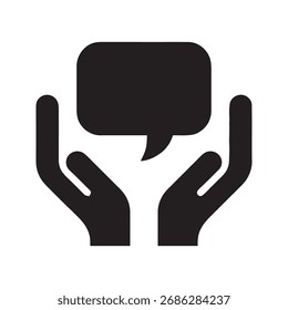 Hände, die eine Sprechblase halten, die die Unterstützung der Kommunikation symbolisiert und Ideen austauscht Konzept der Beratung, die Hilfe anbietet oder eine Meinung zum Ausdruck bringt Symbol