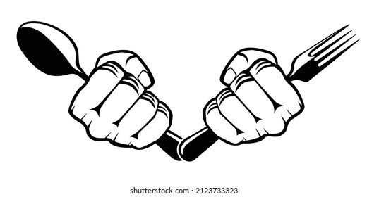Hands Holding spoon fork cutlery set