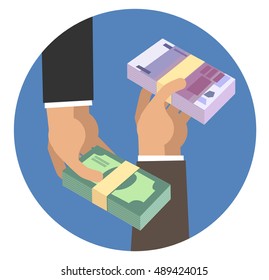 Hands holding stacks of money