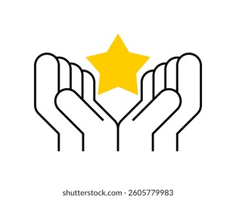  Hands holding star. Star on palms.  