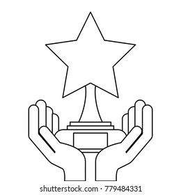 hands holding star trophy award victory