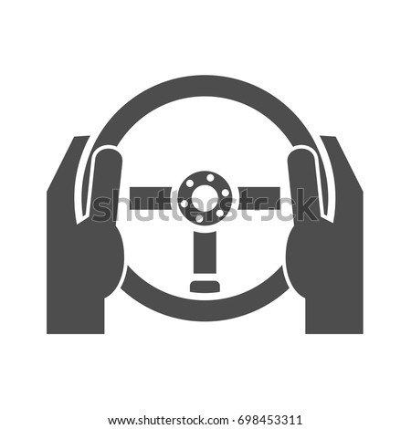 Hands holding steering wheel icon concept