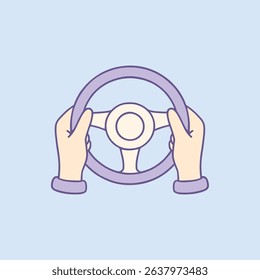 Hands holding a steering wheel. Minimalist vector illustration in soft pastel colors