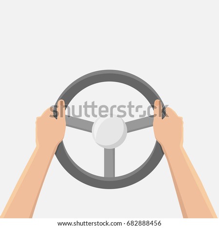 Hands holding steering wheel, vector illustration in flat style,driver car