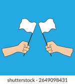 Hands Holding a Surrender Flag. Flat Vector illustration