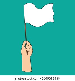 Mãos Segurando uma Bandeira de Rendição. Ilustração de vetor plano