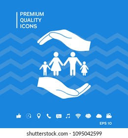 Hands holding a symbol of family. Family protect icon