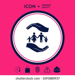 Hands holding a symbol of family. Family protect icon