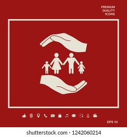 Hands holding a symbol of family. Family protect icon. Graphic elements for your design