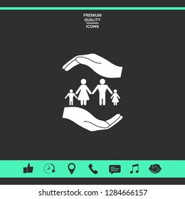 Hands holding a symbol of family. Family protect icon. Graphic elements for your design