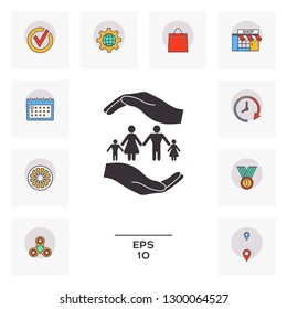 Hands holding a symbol of family. Family protect icon. Graphic elements for your design