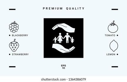 Hands holding a symbol of family. Family protect icon. Graphic elements for your design