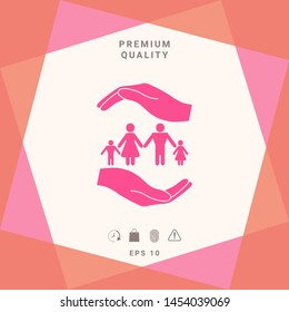 Hands holding a symbol of family. Family protect icon. Graphic elements for your design