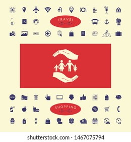 Hands holding a symbol of family. Family protect icon. Graphic elements for your design