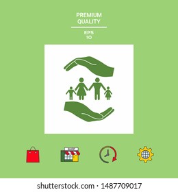 Hands holding a symbol of family. Family protect icon. Graphic elements for your design