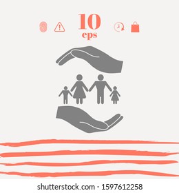 Hands holding a symbol of family. Family protect icon. Graphic elements for your design