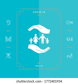 Hands holding a symbol of family. Family protect icon. Graphic elements for your design