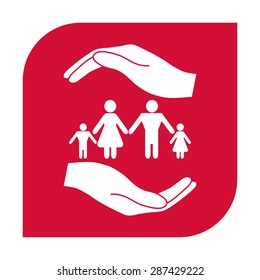 Hands holding a symbol of family. Family protect icon.