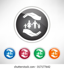 Hands holding a symbol of family. Family protect icon. Set of colored icons.