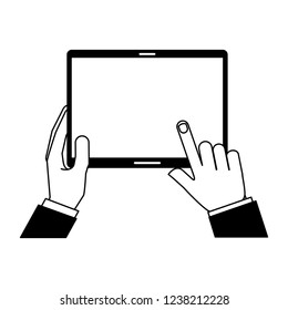 hands holding tablet computer gadget