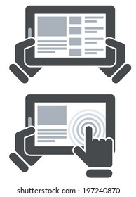 Hands holding tablet computer and open website - surfing internet 