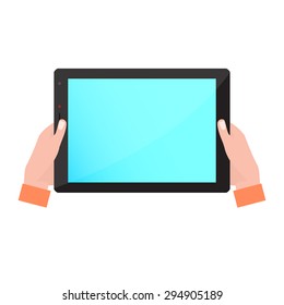 Hands Holding Tablet Computer. Vector Illustration.