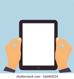  Hands holding a tablet computer  vertical flat design in vector