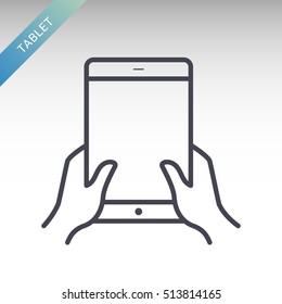 Hands holding tablet flat vector icon