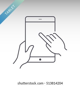 Hands holding tablet flat vector icon