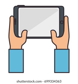 hands holding a tablet icon