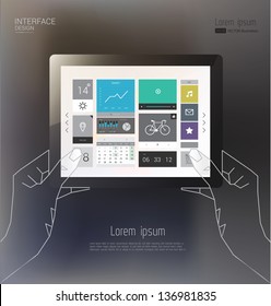 Hands holding a tablet with interface template. Abstract Info graphic elements. Vector illustration/eps 10