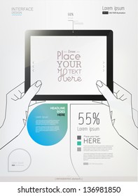 Hands holding a tablet on white background. Abstract Info graphic elements. Vector illustration/eps 10