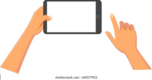 Hands holding tablet or other digital devices. 