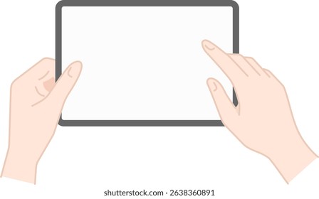 Hands Holding a Tablet – Simple Flat Line Art Illustration