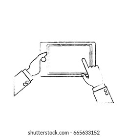 hands holding tablet technology device