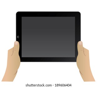 hands holding a tablet touch computer gadget