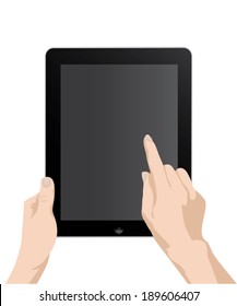 hands holding a tablet touch computer gadget