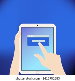 Hands holding Tablet vector illustration. Female hands holding Tablet - mockup