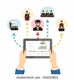 Hands holding a tablet, vector illustration eps 10