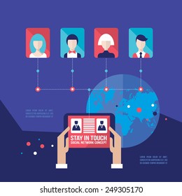 Hands holding tablet with web icons Social network and Communication concept