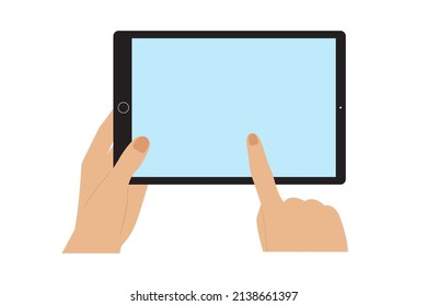 Hands holding tablet.Template, mock-up of empty touch screen. Space for your image or text. Flat style,minimalist design.Isolated.Vector illustration