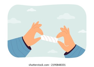 Hands holding tampon for women during menstrual cycle. Person with product for menses or period flat vector illustration. Menstruation, feminine hygiene, healthcare concept for banner or landing