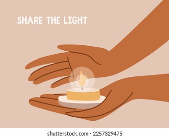 Hands holding tea candle isolated. Memorial canlde concept.