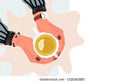 Hands holding teacup overhead
