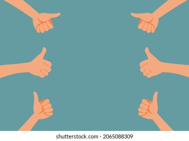 Hands Holding Thumbs Up in Sign Of Appreciation Vector Cartoon. People showing like and approval in unanimity 
