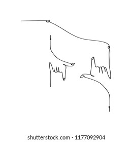 hands holding together in continuous line drawing style, thin linear vector illustration